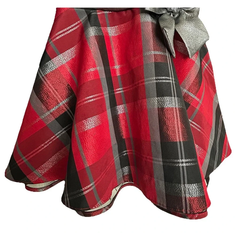 Bonnie Jean Girls Size 10 Drop Waist‎ Velvet Holiday Dress Red & Black Plaid